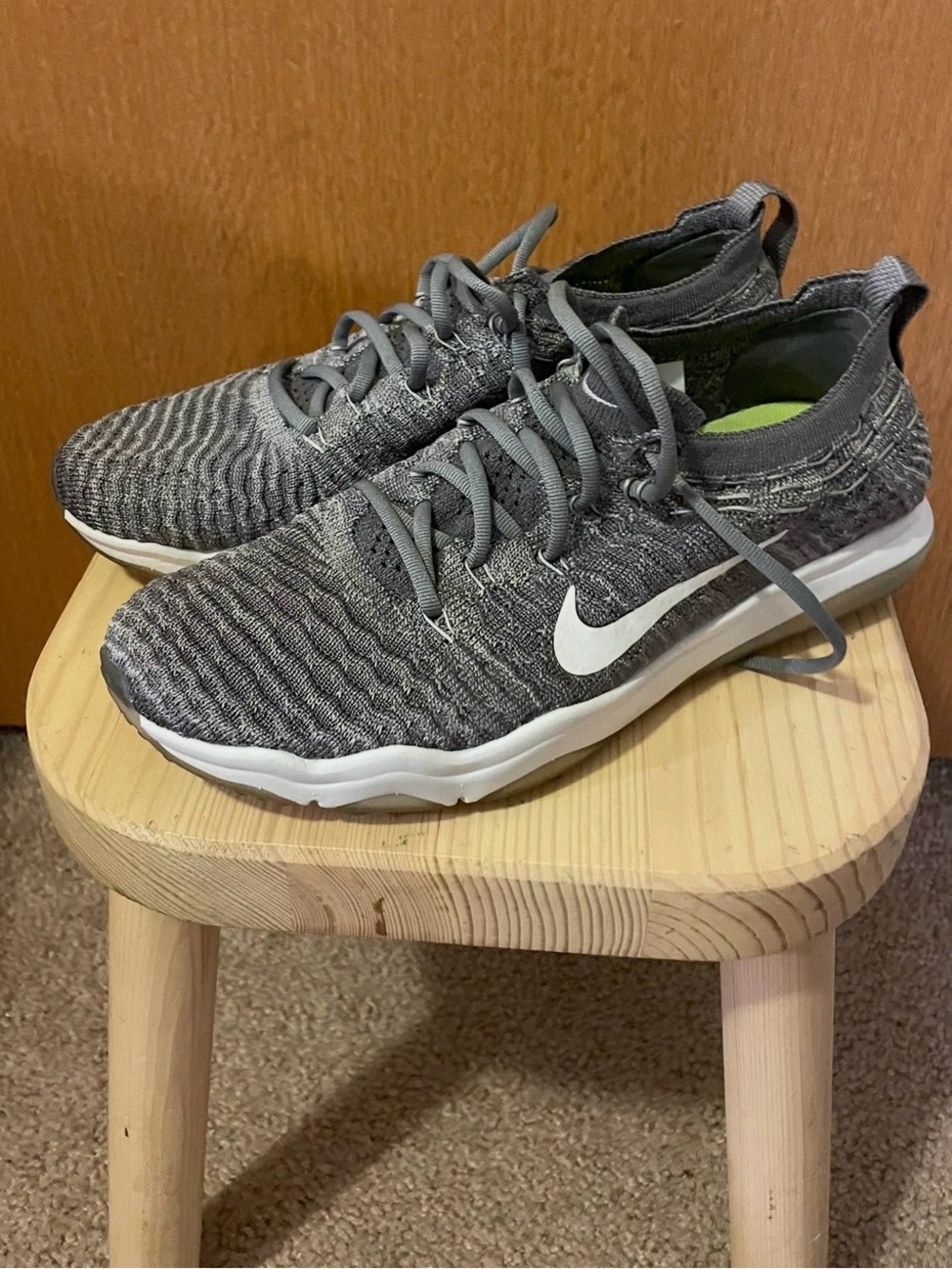 Nike Gray Mesh/Knit Sneakers with White Swoosh and Lime Inner Size 6